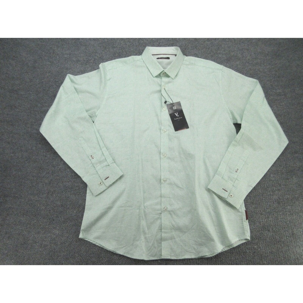 Van Heusen Mens Button Up Slim Fit NWT Green Micro Pattern Dress Shirt 16.5 42